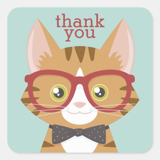Orange Tabby Hipster Cat Danke Stickers (Vorderseite)