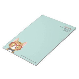 Orange Tabby Hipster Cat Kids Large Notepad Notizblock