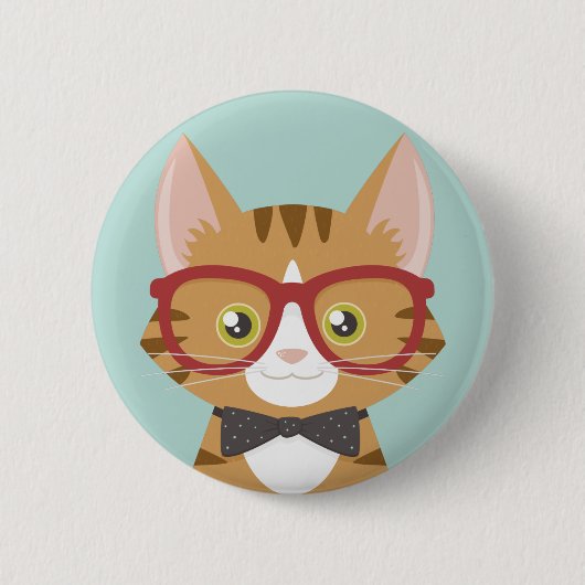 Orange Tabby-Hipster-Katzen-Illustration Button (Vorderseite)