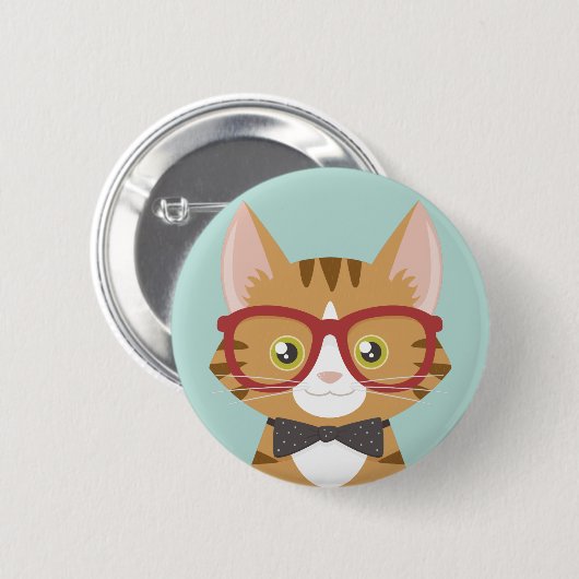 Orange Tabby-Hipster-Katzen-Illustration Button (Vorne & Hinten)