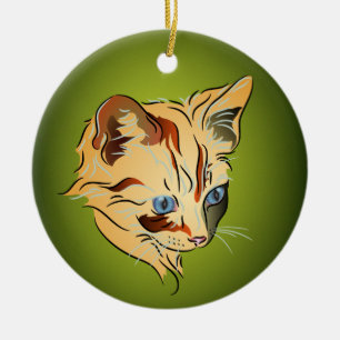 Orange Tabby-Kätzchen mit blaue Augen-Weihnachten Keramik Ornament