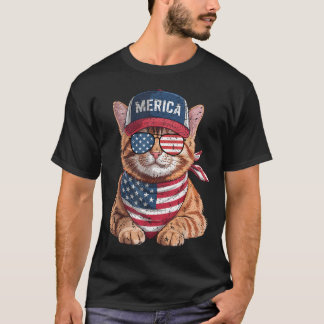 Orange Tabby Katze 4. Juli US-amerikanische Flagge T-Shirt