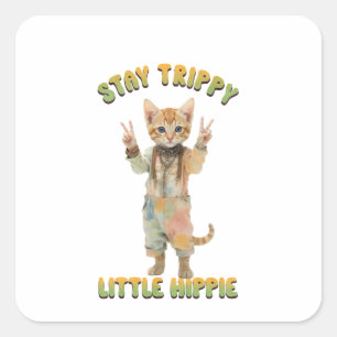 Orange Tabby Katze Boho Stay Trippy Little Hippie Quadratischer Aufkleber