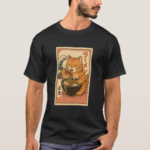 Orange Tabby Katze isst Ramen-Nudeln Japanischer V T-Shirt