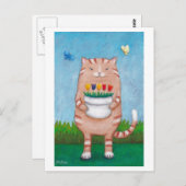 Orange Tabby Katze mit Blume Schmetterlinge Postka Postkarte (Vorne/Hinten)