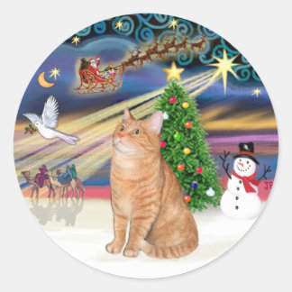 Orange Tabby Katze - Weihnachtszauber Runder Aufkleber