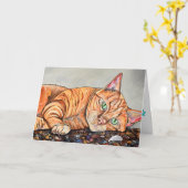 Orange Tabby-Katzen-Gruß-Karte Karte (Gelbe Blume)