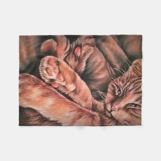 Orange Tabby-Katzen-Zeichnen oben gekräuselt Fleecedecke (Vorderseite (Horizontal))