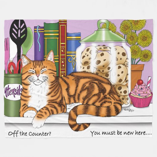 Orange Tabby Kitchen Counter Top Cat Fleecedecke (Vorderseite (Horizontal))