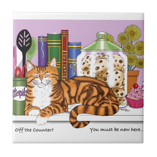 Orange Tabby Kitchen Counter Top Cat Fliese (Vorderseite)