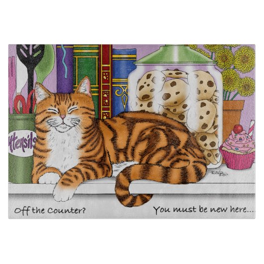Orange Tabby Kitchen Counter Top Cat Schneidebrett (Vorderseite)