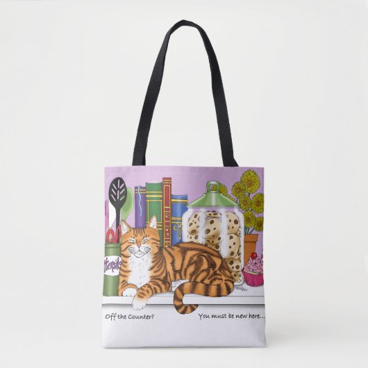 Orange Tabby Kitchen Counter Top Cat Tasche (Vorderseite)