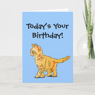 Orange Tabby Kitten auf Blue Birthday Karte