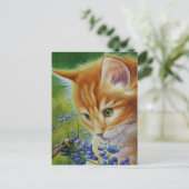 Orange Tabby Kitten & Bumblebee Postkarte (Stehend Vorderseite)