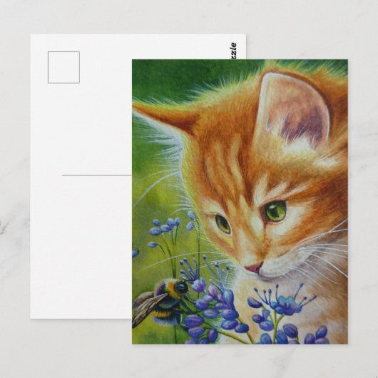 Orange Tabby Kitten & Bumblebee Postkarte (Vorne/Hinten)