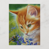 Orange Tabby Kitten & Bumblebee Postkarte (Vorderseite)