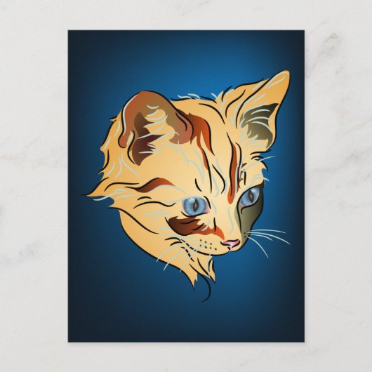 Orange Tabby Kitten mit Blue Eyes auf Blue Postkarte (Vorderseite)