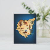 Orange Tabby Kitten mit Blue Eyes auf Blue Postkarte (Stehend Vorderseite)