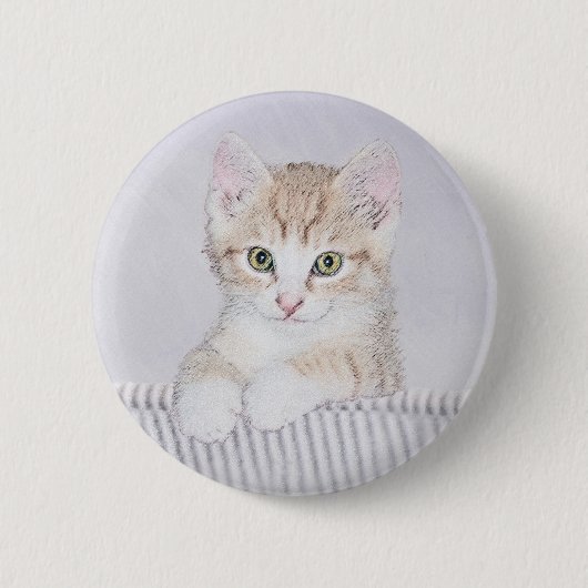 Orange Tabby Kitten Painting - Originelle Katze Ku Button (Vorderseite)