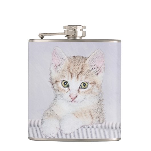 Orange Tabby Kitten Painting - Originelle Katze Ku Flachmann (Vorderseite)