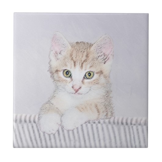 Orange Tabby Kitten Painting - Originelle Katze Ku Fliese (Vorderseite)