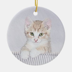 Orange Tabby Kitten Painting - Originelle Katze Ku Keramik Ornament