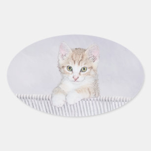 Orange Tabby Kitten Painting - Originelle Katze Ku Ovaler Aufkleber