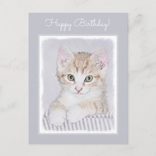 Orange Tabby Kitten Painting - Originelle Katze Ku Postkarte (Vorderseite)