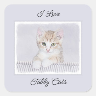 Orange Tabby Kitten Painting - Originelle Katze Ku Quadratischer Aufkleber