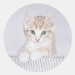 Orange Tabby Kitten Painting - Originelle Katze Ku Runder Aufkleber
