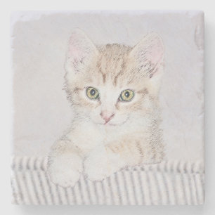 Orange Tabby Kitten Painting - Originelle Katze Ku Steinuntersetzer