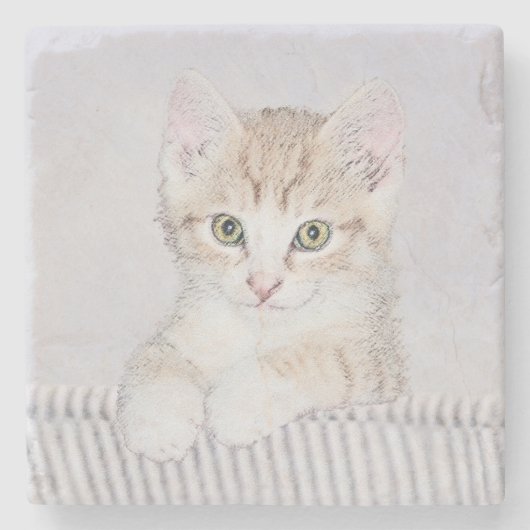 Orange Tabby Kitten Painting - Originelle Katze Ku Steinuntersetzer (Vorderseite)