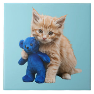 Orange Tabby Kitten und Teddy Decorative Tile Fliese