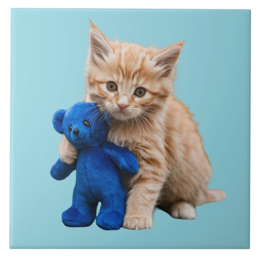 Orange Tabby Kitten und Teddy Decorative Tile Fliese (Vorderseite)