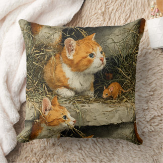 Orange Tabby Kittens Hunt For Mice Kissen