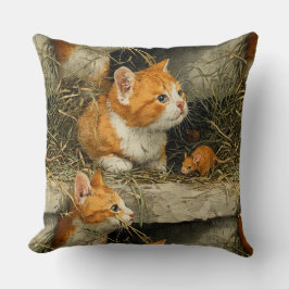 Orange Tabby Kittens Hunt For Mice Kissen