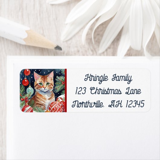 Orange Tabby Kitty Meowy Weihnachtsfeierliche Rück (Insitu)