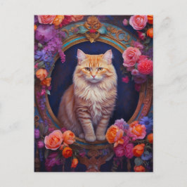 Orange Tabby mit schönen Schmuck und Blume Postkarte