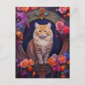 Orange Tabby mit schönen Schmuck und Blume Postkarte (Vorderseite)