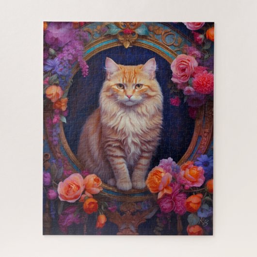 Orange Tabby mit schönen Schmuck und Blume Puzzle (Vertikal)