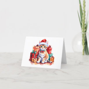 Orange Tabby Santa Kitten, Geschenke BLANK Feiertagskarte