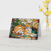 Orange Tabby Stains Glass Karte (Gelbe Blume)