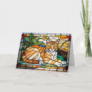 Orange Tabby Stains Glass Karte