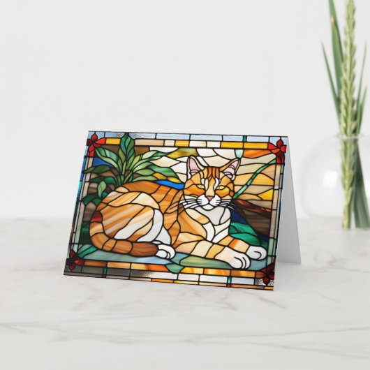Orange Tabby Stains Glass Karte (Vorderseite)