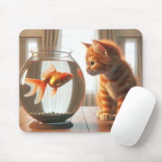 Orange Tabby Staring bei Goldfish Mousepad (Mit Mouse)