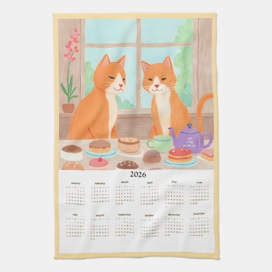 Orange Tabby Tea Party Kitchen Towel Calendar Geschirrtuch (Vertikal)