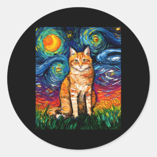 Orange Tabby Tiger Katze Starry Night farbig von A Runder Aufkleber