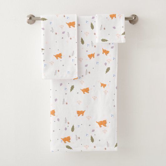 Orange Tabby und Blätter Muster Badhandtuch Set (Insitu)