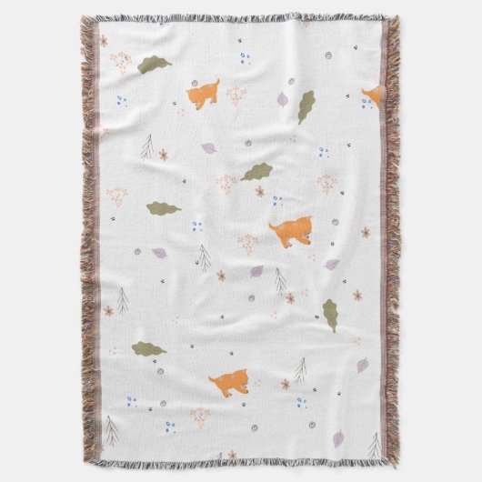 Orange Tabby und Blätter Muster Decke (Vorderseite Vertikal)