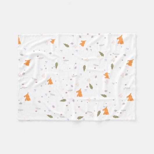 Orange Tabby und Blätter Muster Fleecedecke (Vorderseite (Horizontal))